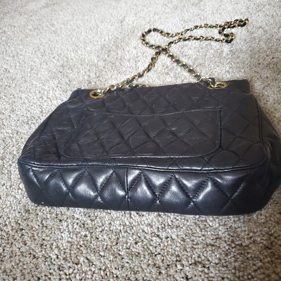 Bags Lederer Black Leather Quilted Crossbody Purse Gold Chain Strap